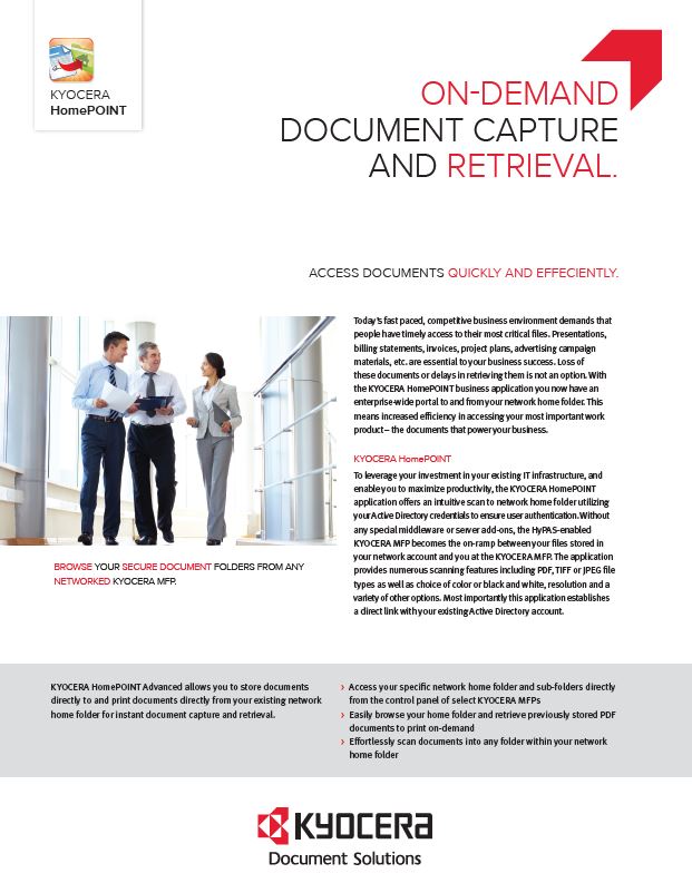 Kyocera Software Capture And Distribution Homepoint Advanced Data Sheet Thumb, MBM Business Systems, Kyocera, Copystar, HP, KIP, New York, New Jersey, Connecticut, NY, NJ, CT,PA, Dealer, Reseller, Copier, Printer, MFP