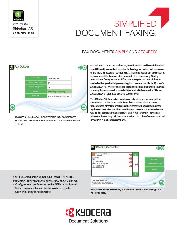 Kyocera Software Document Management Xmediusfax Connector Data Sheet Thumb, MBM Business Systems, Kyocera, Copystar, HP, KIP, New York, New Jersey, Connecticut, NY, NJ, CT,PA, Dealer, Reseller, Copier, Printer, MFP