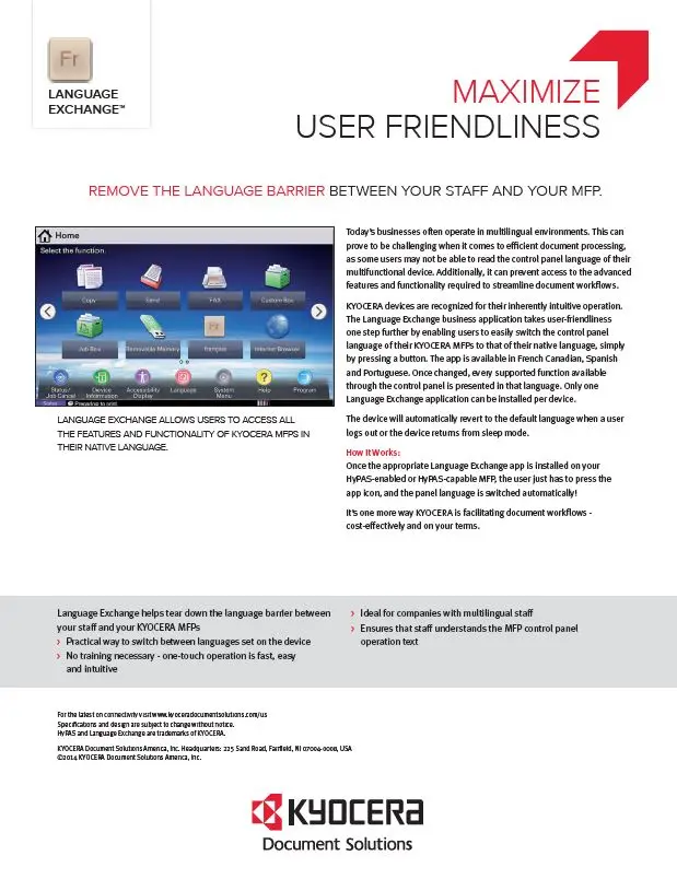 Kyocera, Software, Network Device Management, Language Exchange, MBM Business Systems